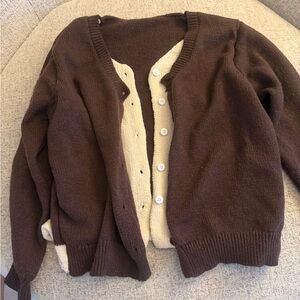 Cozy Brown and Cream Women's Cardigan